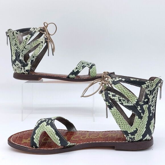 Sam Edelman Women’s Snakeskin Gladiator Sandals Lace Up Ankle Flat Zip Back Boho - Picture 5 of 9